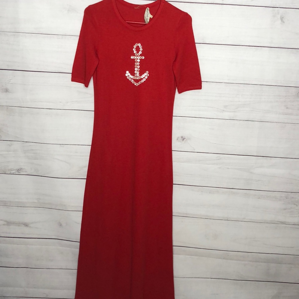 Red Anchor Maxi Dress Vintage Saks Fifth Avenue  Potpourri. Made in France Exc